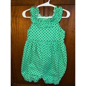Posh Pickle Green Polka Dot Ruffle Bubble Romper 2T Cotton Sleeveless One Piece